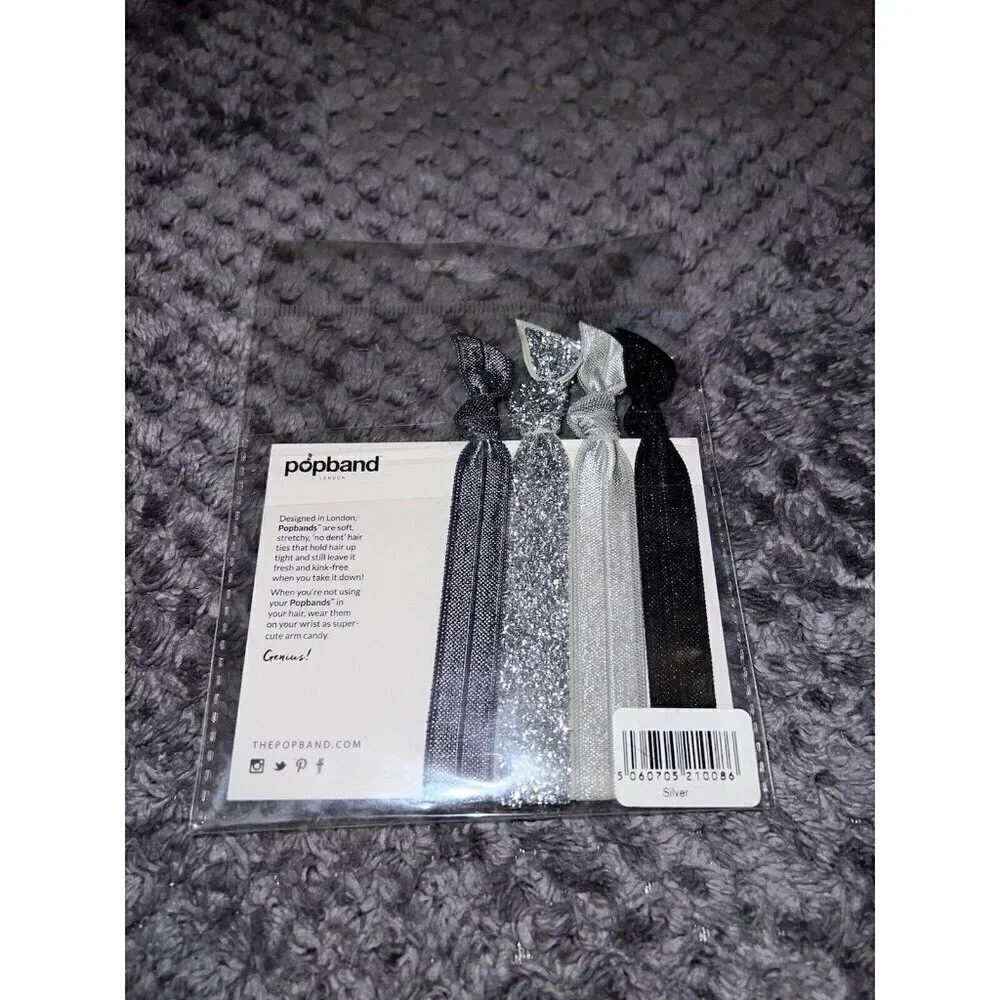 NEW Popband London Stretchy Hair Ties Pack of 4 Solid Metallic